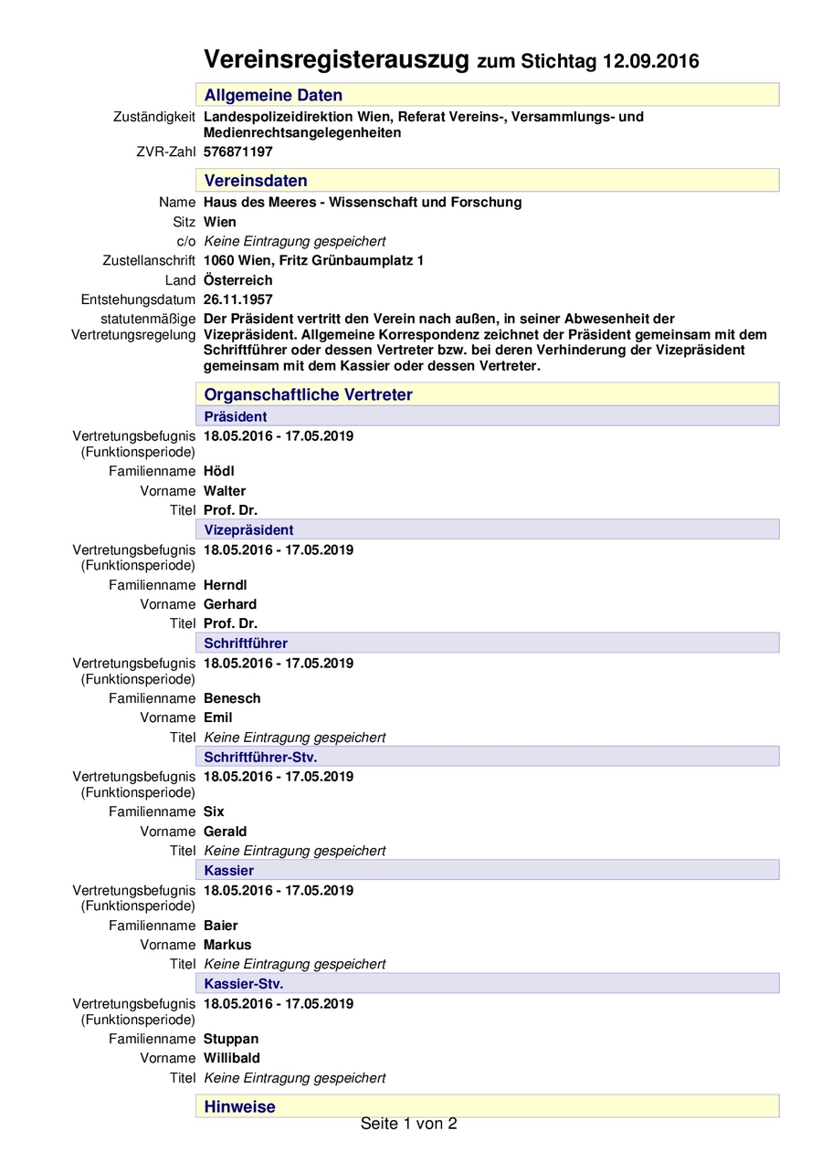 und dem neuen Vereinsregisterauszug